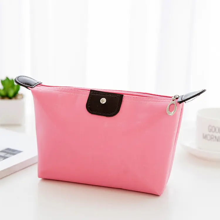Bolsa de maquiagem coreana para viagem, bolsa redonda rosa para cosméticos, de armazenamento com zíper, logotipo personalizado