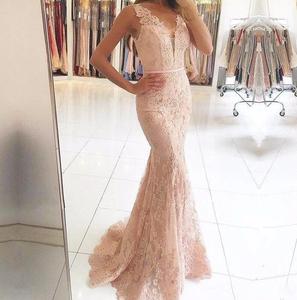 merah putri duyung renda gaun prom 