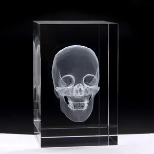 定制3d水晶雕刻人体头盖骨心脏解剖模型水晶玻璃立方体医疗新奇礼品