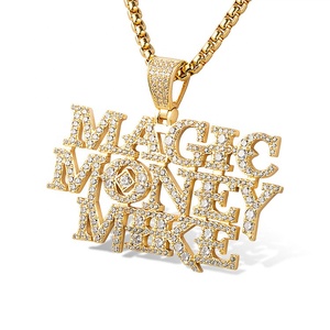 ที่กำหนดเอง18พันชุบทองรวมตัวอักษรกล่าวว่าเงินมายากลไมค์เย็นออกจี้สร้อยคอ - Product Image 1