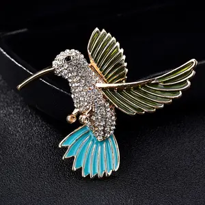 New Arrival Rhinestone Hummingbird Brooches for Women Cute Blue Bird Brooch Pin Animal Jewelry Winter Coat Ornament