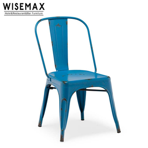 Chaise de salle à manger industrielle vintage colorée WISEMAX Design Commercial, chaise de bistrot rétro en métal vieilli, aluminium, empilable - Product Image 5