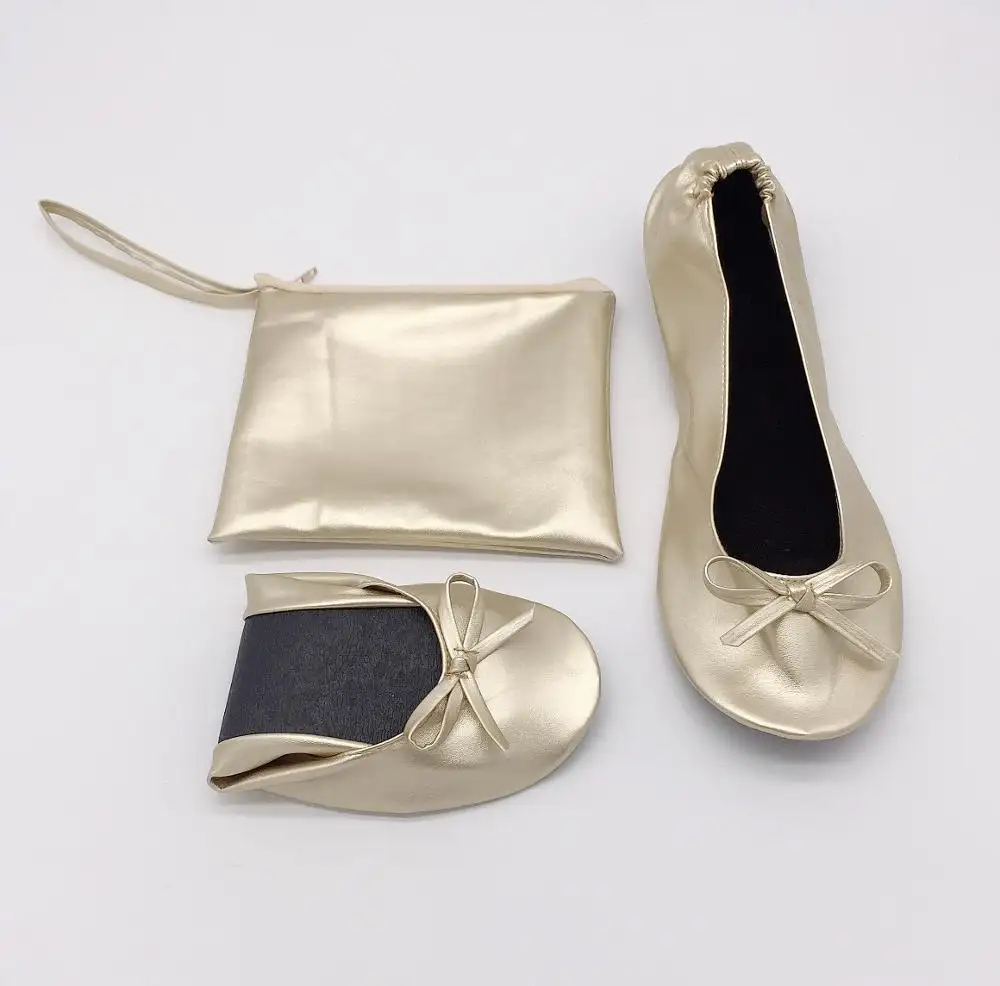 2019 Women Nice Folding Flat Ballet Shoes Gold ballerina Shoe for wedding return gift