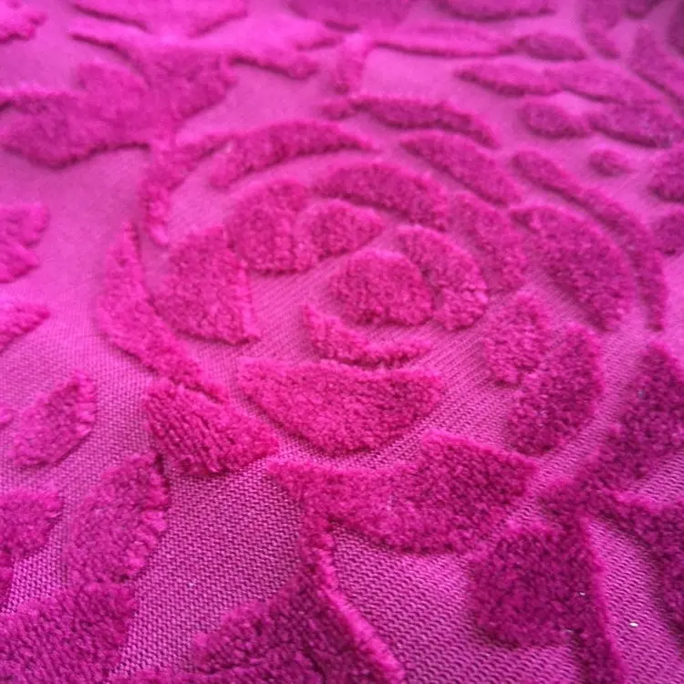 92% polyester 8% spandex cotton jacquard red flower velvet fabric