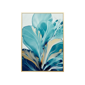 Đặt Hàng Số Lượng Lớn Tường Nghệ Thuật Thương Mại Trừu Tượng Bắc Âu Tường Nghệ Thuật Vàng Và Màu Xanh Màu Nước Vải In Tranh Với Khung Phao - Product Image 1