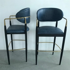 Deluxe <strong>Black</strong> Titanium Hardware Metal <strong>Bar</strong> <strong>Stool</strong> Gold With Leather Cushion - Product Image 2