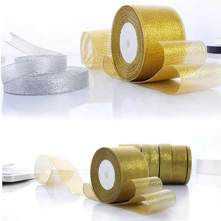 도매 gift 포장 풀 한 100% polyester 금 어필하는 큐빅 ribbon