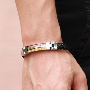 joyas y bisutería joyas de oro de acero inoxidable bofetada de cuero genuino brazalete lederarmband para los hombres - Product Image 5