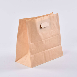 Encargo Plain Brown Tote. Tote tela de papel de alimentos bolsa de embalaje de pan Kraft con mango corte - Product Image 1