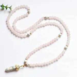 ST0559 8mm Rose Quartz Mala Beads Necklaces Howlite Pendant Mala Necklace Healing Meditation Jewelry Gift For Her