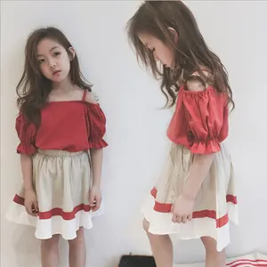 2019 Summer New Straps Fluffy Sleeves Dolls Girls Color Matching Skirt Suit Children's Dress Cotton Children's Clothing