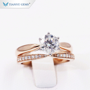 Tianyu edelsteine Customized Au750 18k <span class=keywords><strong>rose</strong></span> Gold Engagement <span class=keywords><strong>Ring</strong></span> 6.5mm runde herz & pfeil Moissanite <span class=keywords><strong>Diamond</strong></span> Wedding <span class=keywords><strong>Ring</strong></span> set für dame - Product Image 5
