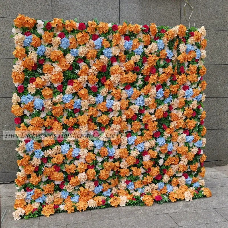 LFB1226-wall 2,3 m tamaño estándar naranja Rosa boda flores artificiales para decoración de la pared de boda etapa telón de fondo de flores