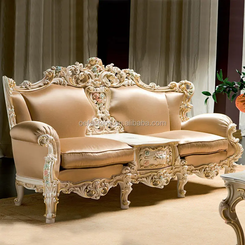 OE-FASHION Europäische Seide Stoff Sofa Französisch Wohnzimmer solide geschnitzte Sofa hand bemalte Möbel