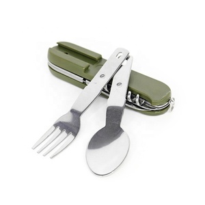 Verde militare pieghevole portatile in acciaio inox campeggio Picnic posate coltello forchetta cucchiaio apribottiglie posate stoviglie Kit da viaggio