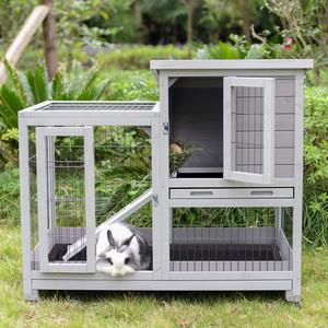 Rabbit Hutch Outdoor <strong>Bunny</strong> Cage Indoor with Run Large Rabbit <strong>House</strong> with Two Deeper Tray - 4 Casters - Product Image 4