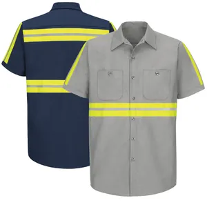 Camisa polo de seguridad reflectante de un tono para hombre, 100% algodón, industrial, venta al por mayor