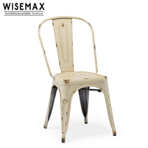 Chaise de salle à manger industrielle vintage colorée WISEMAX Design Commercial, chaise de bistrot rétro en métal vieilli, aluminium, empilable - Product Image 3