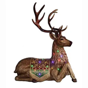 Özelleştirilmiş yılbaşı dekoru Santa Sleight ren geyiği heykelcik, noel çok LEDs yaşam boyutu reçine hayvanlar için promosyon hediyesi