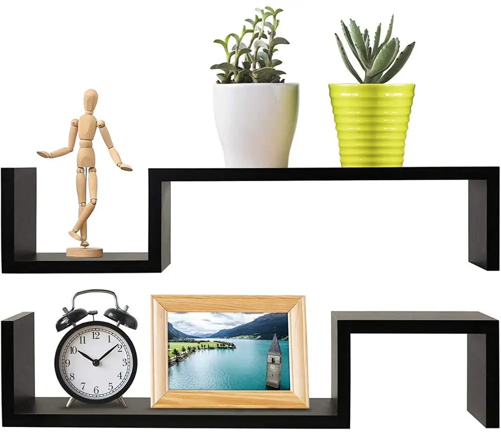 Juego de 2 estantes flotantes de pared decorativos modernos en color negro MDF S