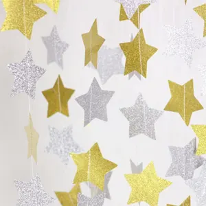 Glitter Gold/Silver Star Shape Paper String Garland For Christmas/Party /Birthday Decoration