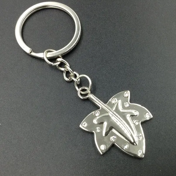 Metal leaf shaped key ring with stones CD-KR412