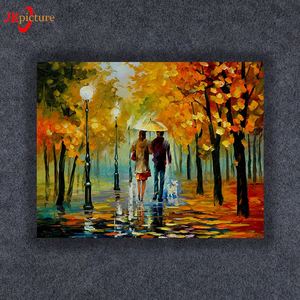 Decoración <span class=keywords><strong>de</strong></span> la pared paisaje <span class=keywords><strong>de</strong></span> <span class=keywords><strong>otoño</strong></span> Hojas <span class=keywords><strong>de</strong></span> arce árboles par caminar pintura al óleo <span class=keywords><strong>de</strong></span> la lona pintura - Product Image 1