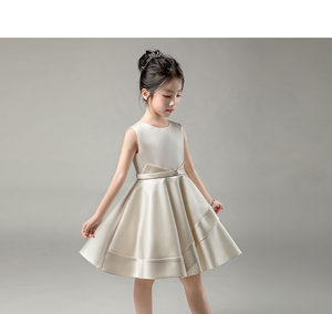 Elegante Abito da Cerimonia per Bambine in Tessuto Blu con Fiocco, Vestito Senza Maniche con Collo Tondo per Ragazze - Product Image 6
