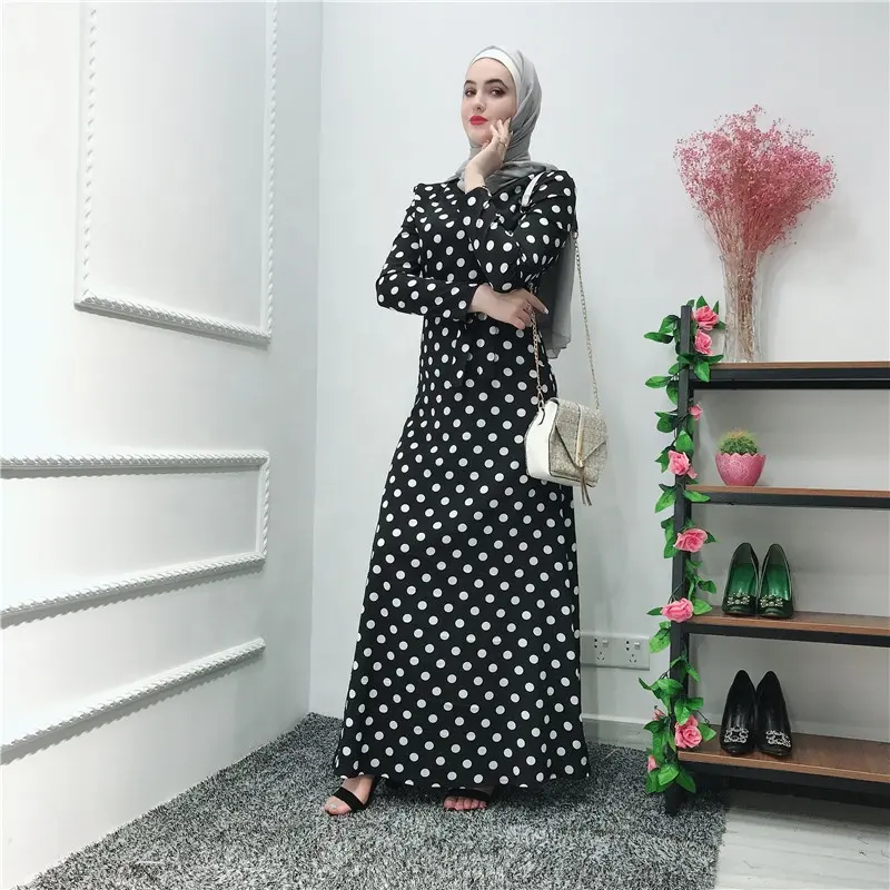 Son moda polka dot İslam giyim mütevazı giyim kadın abaya tasarımlar müslüman kıyafetleri