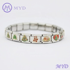 Bracelet en acier inoxydable de haute qualité, réglable, avec breloques italiennes de Noël, arbre de Noël, Père Noël - Product Image 4