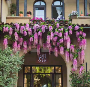 <span class=keywords><strong>Fleurs</strong></span> artificielles de glycine en tissu réaliste faites à la main pour la décoration de mariage - Product Image 4