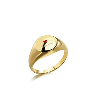 Edelstahl Schmuck mode signet ring rot herz emaille ring schmuck mit laser logo edelstahl finger ring für damen