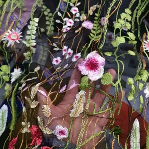 Vestido de renda para flores, padrão de flor de tule, bordado, tecido de tule