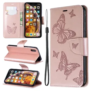 Vlinder Pu Leather Flip Portemonnee Kaarthouder Telefoon Case Voor Iphone 6 7 8 Plus X Xs Xr 11 Pro max 6.1 6.5Inch Telefoon Case