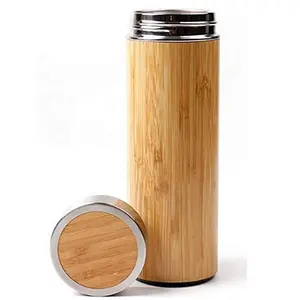 Infusor de té de bambú, vaso interior de acero inoxidable 304, 15oz, con bambú Natural exterior