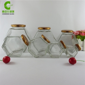 Barattolo coperchio in latta dorata vetro esagonale 100ml 180ml 280ml 380ml bottiglie e barattoli per la conservazione degli alimenti coperchio multifunzione campioni gratuiti Love <span class=keywords><strong>Glass</strong></span> - Product Image 3