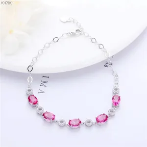 gemstone jewelry in simple design 925 silver 18k white gold plated 5x7mm natural pink topaz bracelet for women