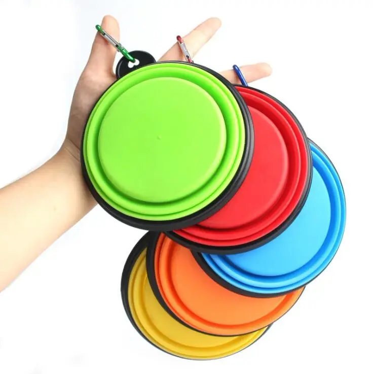 Collapsible Pet Dog Bowl,Silicone Portable Foldable Water Bowls with Carabiner Clip for Travel