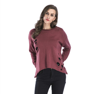 Fábrica de la primavera de 2019 sueltos manga larga <span class=keywords><strong>cuello</strong></span> lateral de Mujer Plus tamaño <span class=keywords><strong>Jersey</strong></span> suéteres con agujeros - Product Image 2