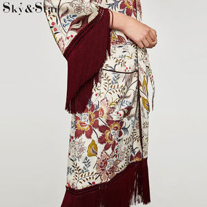 2018 de moda de <span class=keywords><strong>manga</strong></span> larga borla larga floral <span class=keywords><strong>kimono</strong></span> chaqueta - Product Image 6
