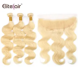 RTS Factory Direct Indien Blonde 613 Paquets de Vague de Corps avec Frontal 100% Cheveux Humains Vierges 3 Bundless With13 * 4 Dentelle Frontale