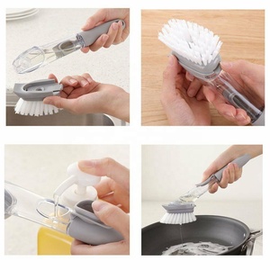 2023 prodotto caldo i più venduti strumenti per la pulizia della cucina lavaggio dei piatti in Silicone spazzola in spugna con setole di Nylon con manico per Dispenser di sapone - Product Image 4