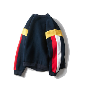 Para Hombre de lana de cuello redondo contraste del Color de la raya de la manga de empalme <span class=keywords><strong>Pullover</strong></span> - Product Image 1