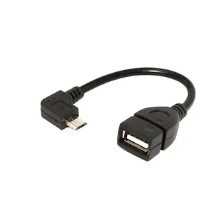 90 תואר שמאל זווית מיקרו USB B כדי USB 2.0 נקבה OTG מתאם כבל