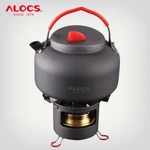 Wholesale outdoor cooking set burner-ALOCS K04PRO Outdoor Camping 1.4L Water Kettle Teapot Cooking Set Cookware Alcohol Stove Spirit Burner Support Stand Hiking