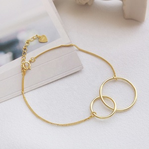 Pulseras minimalistas de joyería de oro de 18K para mujer y niña, pulsera entrelazada de doble círculo de plata 925 - Product Image 3