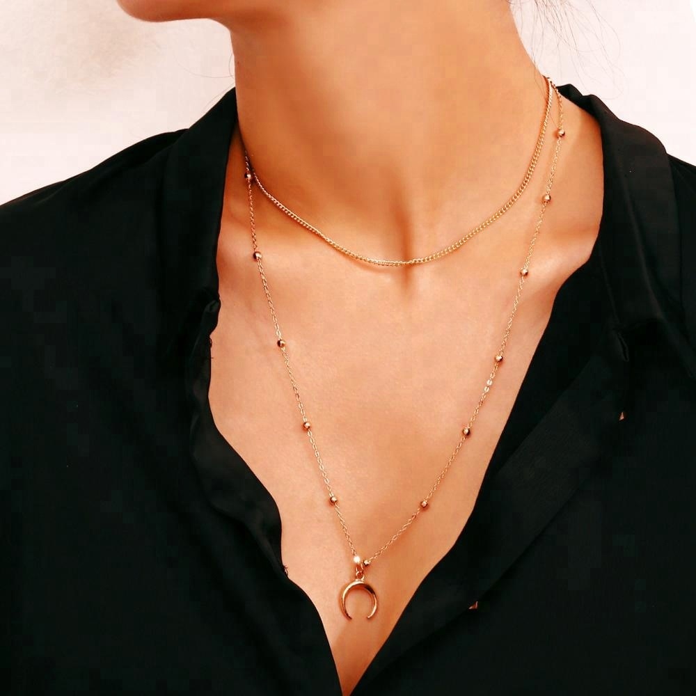 2018 de moda metal multi capas Luna colgante collar elegante collar de cadena para las mujeres