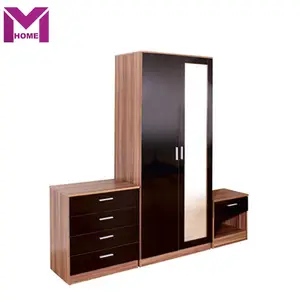 Melamine Modern wooden Bedroom 3 Set Wardrobe Cabinet Home Furniture