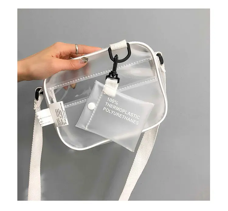 girls waterproof messenger transparent zipper clear pvc crossbody bag