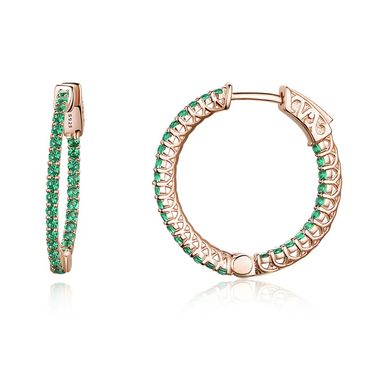 High Quality Qings Greenl Hoop Earrings 925 Sterling Silver Plated Rose Gold Earrings